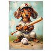 Dachshund Dog Baseball Canvas Wall Art for Sports Lovers Living Room Décor for Baseball Lover on Ready to Hang 1.5" Thick Canvas Wrap, Floating Framed Canvas, Flat Rolled Canvas